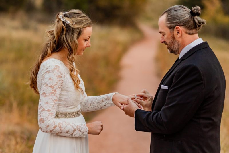 Exchanging Rings at Garden of the Gods during an elopement