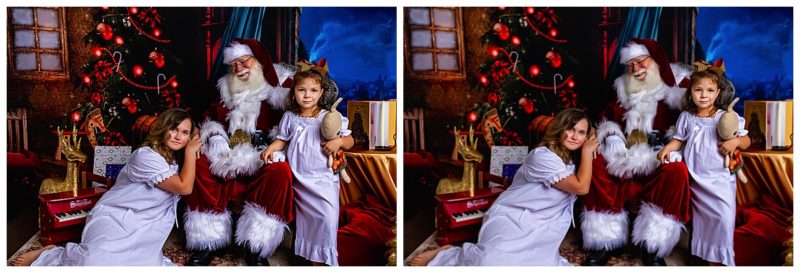 Santa with girls in Colorado Springs wearing vintage nightgowns